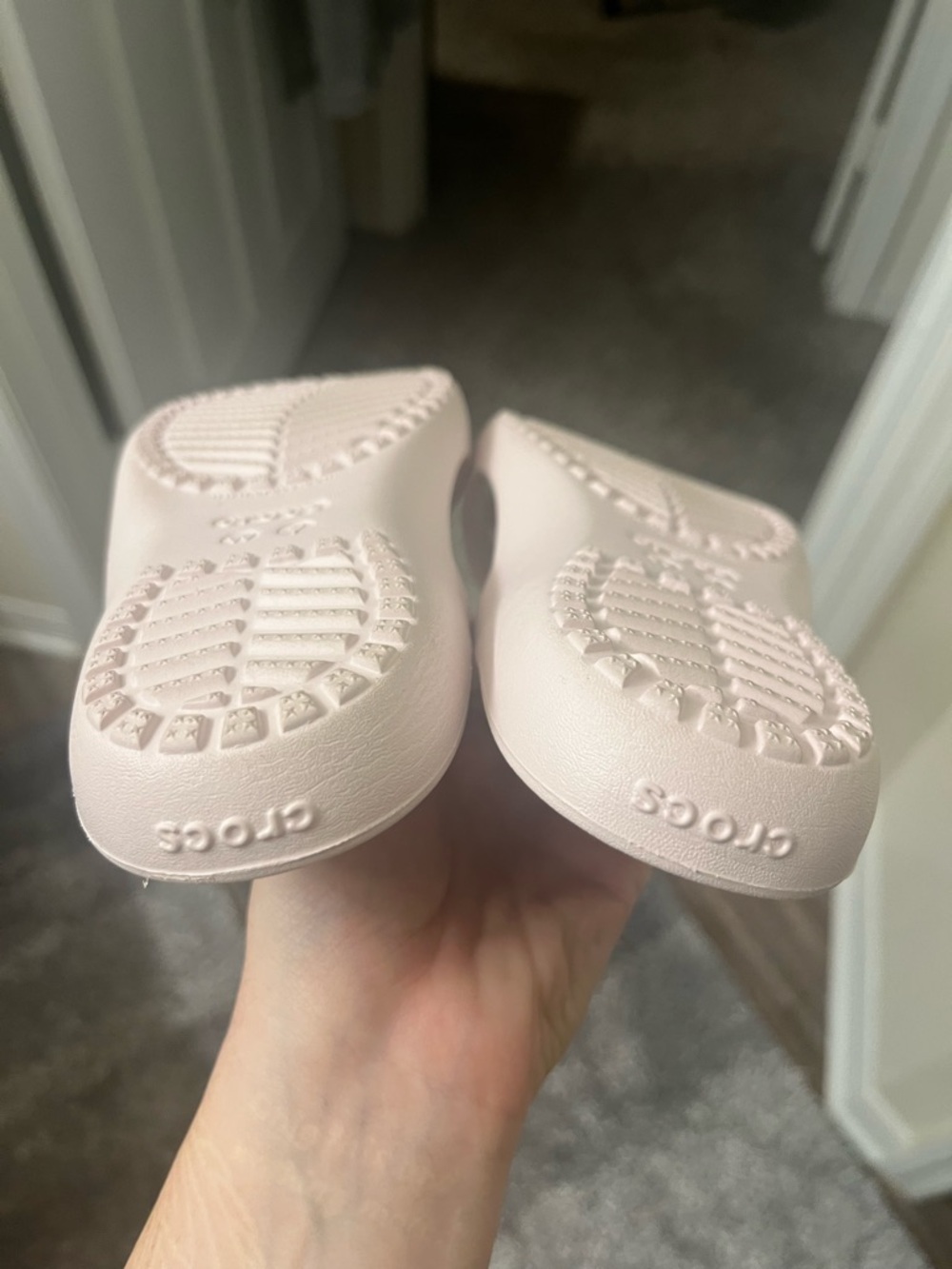 CROCS Women’s Pale Pink Dual-Strap Slide Sandals - Picture 5 of 8
